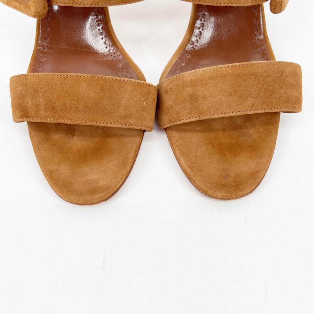 Manolo Blahnik Gable Camel Brown Suede Buckle Open Toe Stiletto Mules IT 39 - Picture 6 of 10